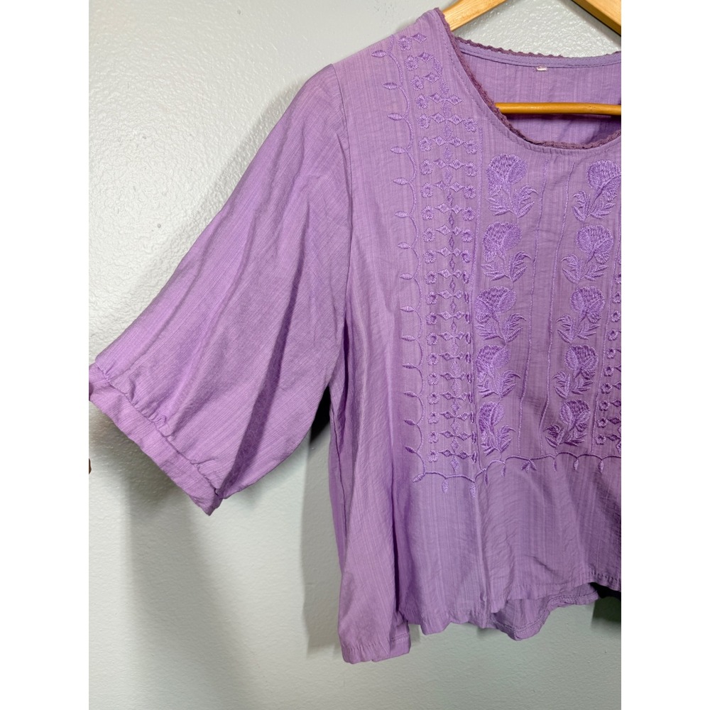 Boho Embroidered Blouses Women L Purple Orange Floral Peasant 2 Pack - Picture 3 of 10